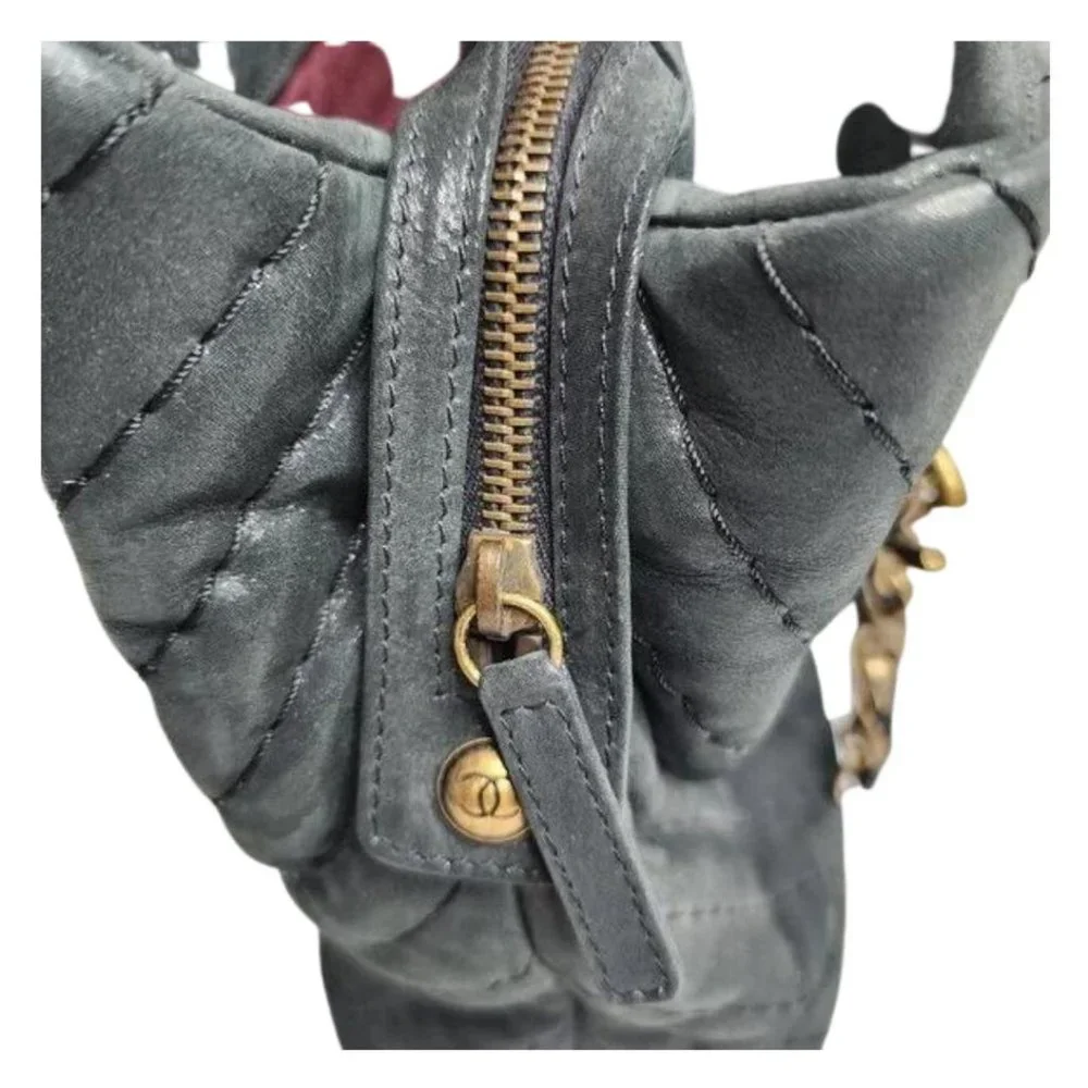 CHANEL Surpique CC Charm Tote Chevron Iridescent Calfskin Large Shoulder Bag